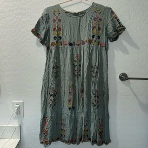 Greenish blue embroidered floral dress. Perfect for spring!